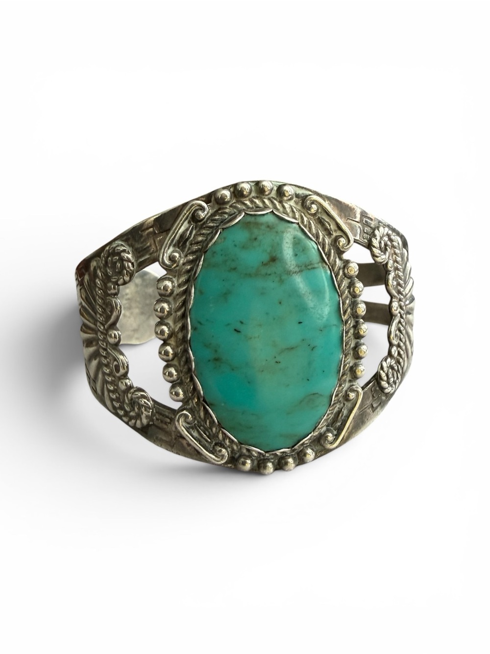 Bell Trading Post Sterling Silver Turquoise Cuff Bracelet 38g Fred Harvey Era